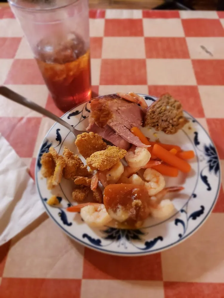 Fried Catfish Grilled Shrimp Ham Carrots Yams